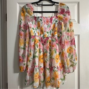 NWOT Charlotte Russe smocked floral summer dress size small, long sleeve